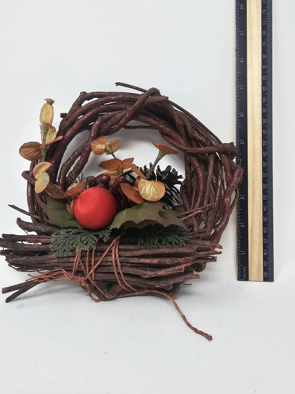Autumn Twig Holiday Wreath Basket with Orange Accents